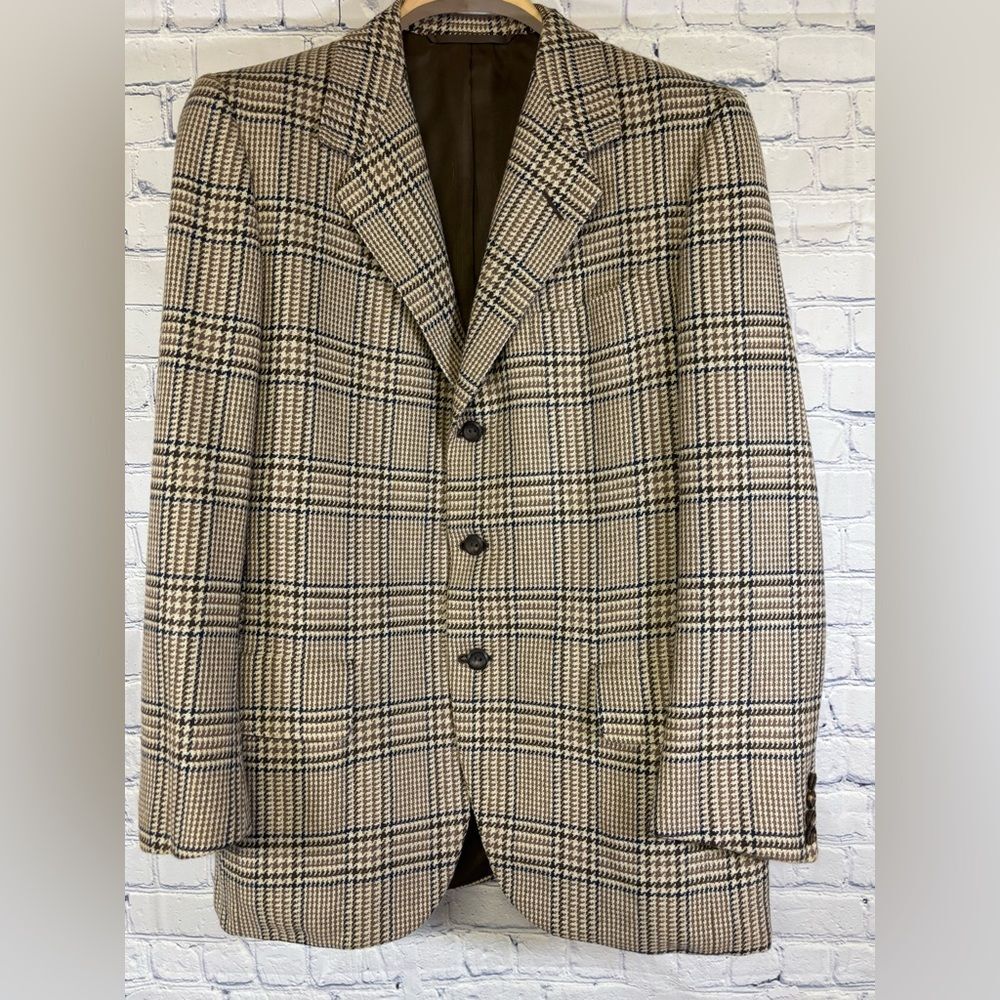 VINTAGE Oxxford Clothes Abercrombie and Fitch Cashmere Glen Plaid Blazer 40R
